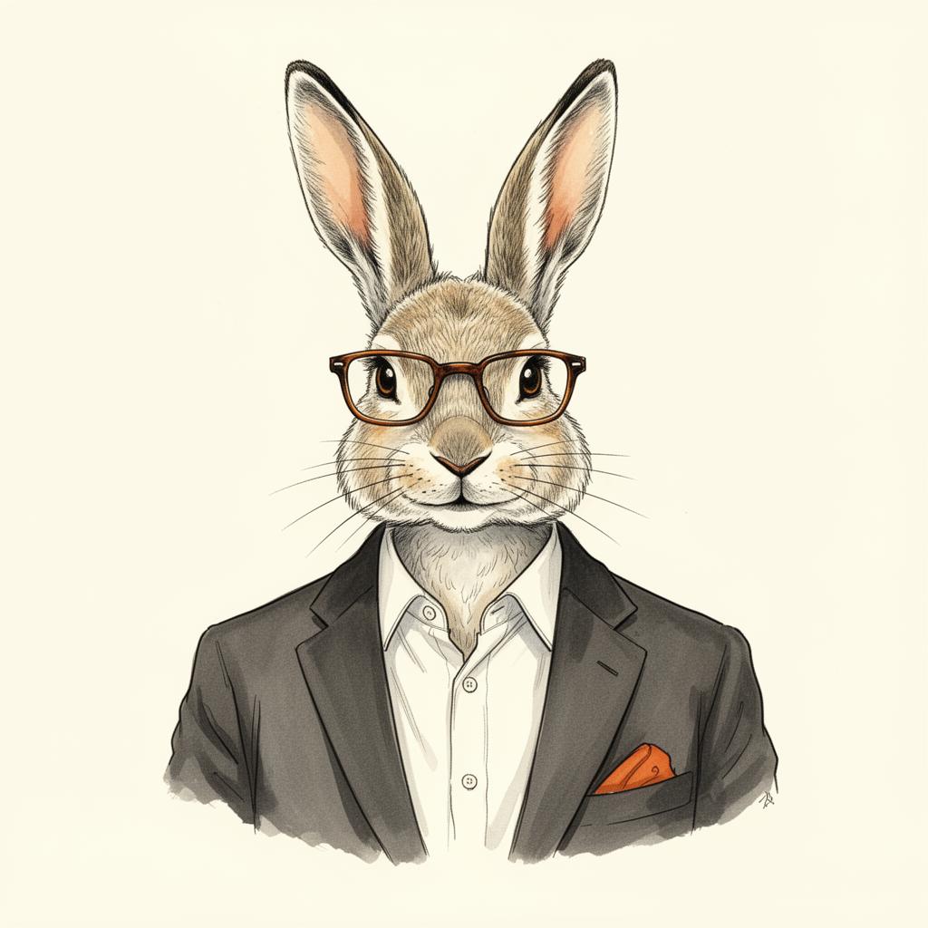 The Ecom Bunny — a sharp, well-dressed bunny analyst in a blazer and glasses.